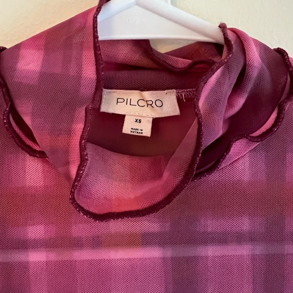 Anthropologie Pink Plaid Sheer Top: Pilcro - Picture 4 of 4